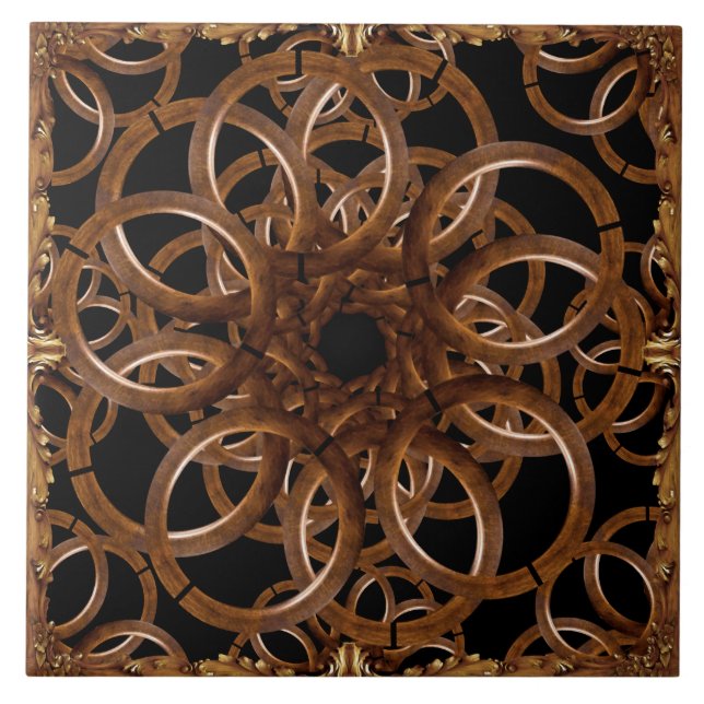 Baroque Gold Framed Interlocking Wooden Rings Tile (Front)