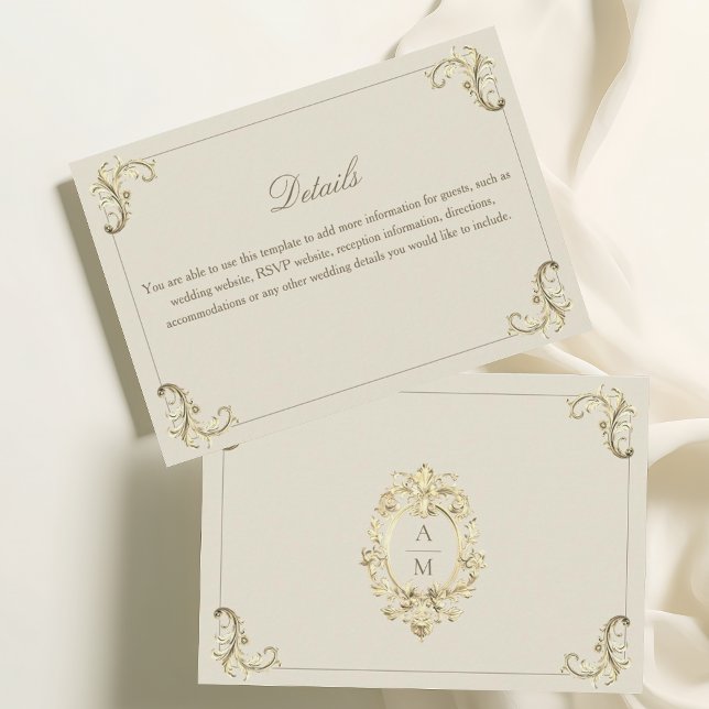 Baroque Gold Monogram Wedding Details Enclosure Card (Creator Uploaded)