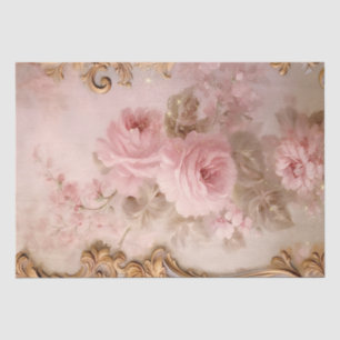 Baroque gold ornaments blush French roses Tissue Paper