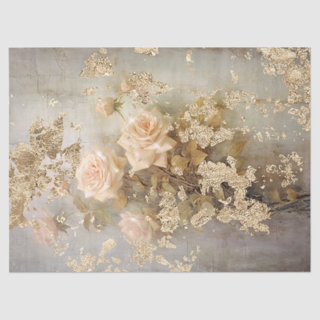 Baroque gold ornaments blush French roses Tissue Paper (Front)