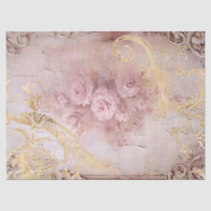 Baroque gold ornaments blush French roses Tissue Paper