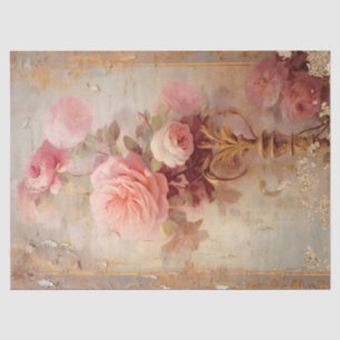 Baroque gold ornaments lush pink roses decoupage tissue paper