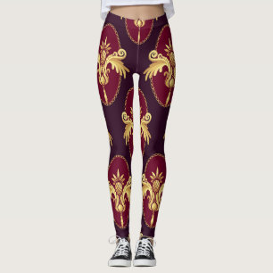 Baroque Gold Sconce Magenta Pattern Leggings