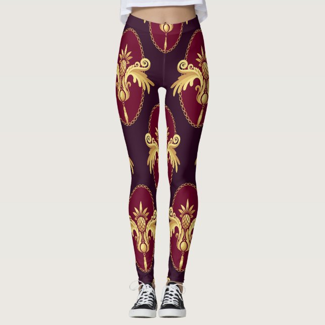 Baroque Gold Sconce Magenta Pattern Leggings (Front)