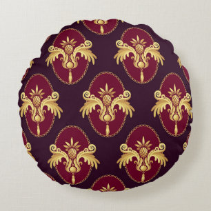 Baroque Gold Sconce Magenta Pattern Round Cushion