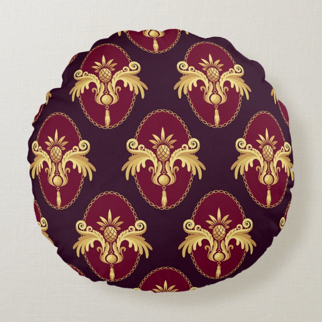 Baroque Gold Sconce Magenta Pattern Round Cushion (Front)