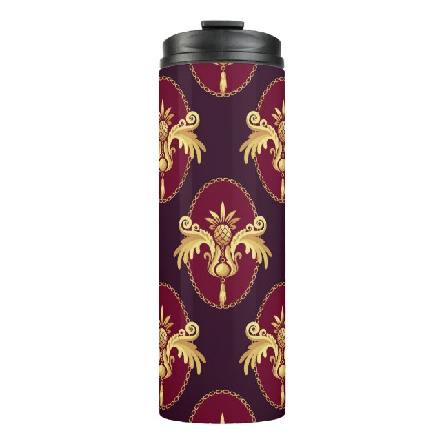 Baroque Gold Sconce Magenta Pattern Thermal Tumbler (Front)