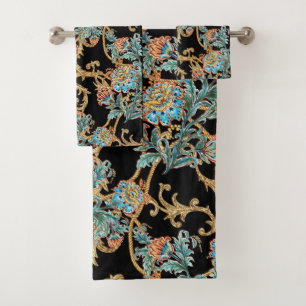 Baroque Golden Floral Elegant Bath Towel Set