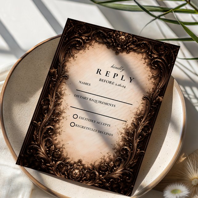 Baroque Gothic Frame Wedding RSVP Card (Creator Uploaded)