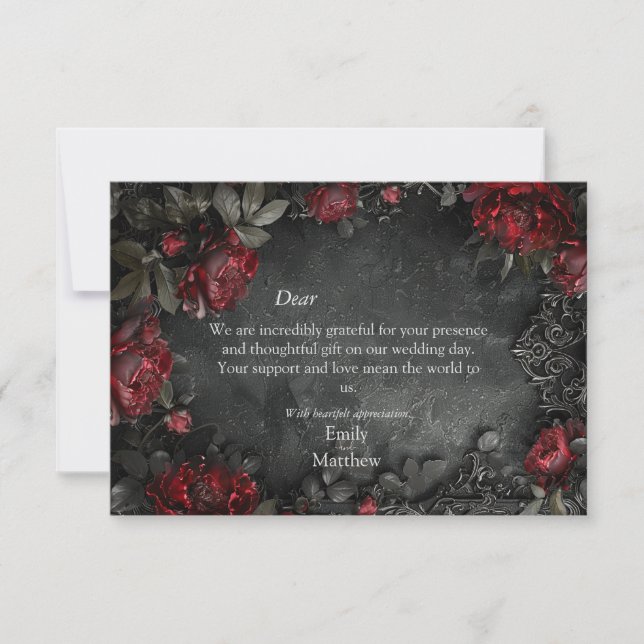 Baroque Gothic Peonies Thank You Card (Front)