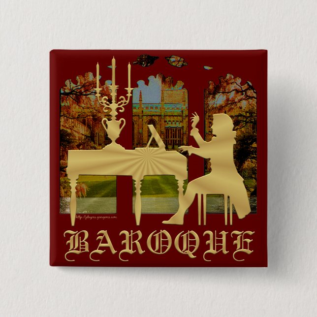 Baroque harpsichord 15 cm square badge (Front)
