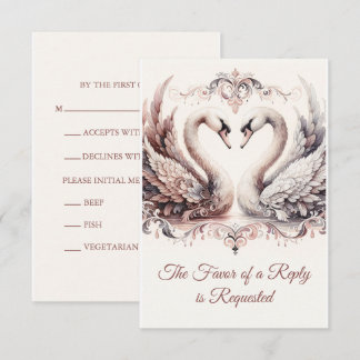 Baroque Heirloom Swan Antique Dusty Rose Wedding RSVP Card