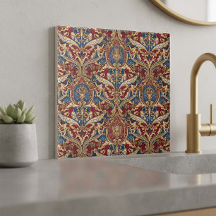 Baroque Heraldic Scrollwork Pat#4 Red Blue ID1194 Tile