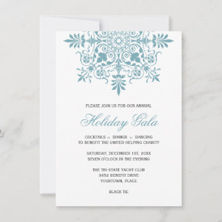 Baroque Ice Blue Ornamental Holiday Gala Invitation