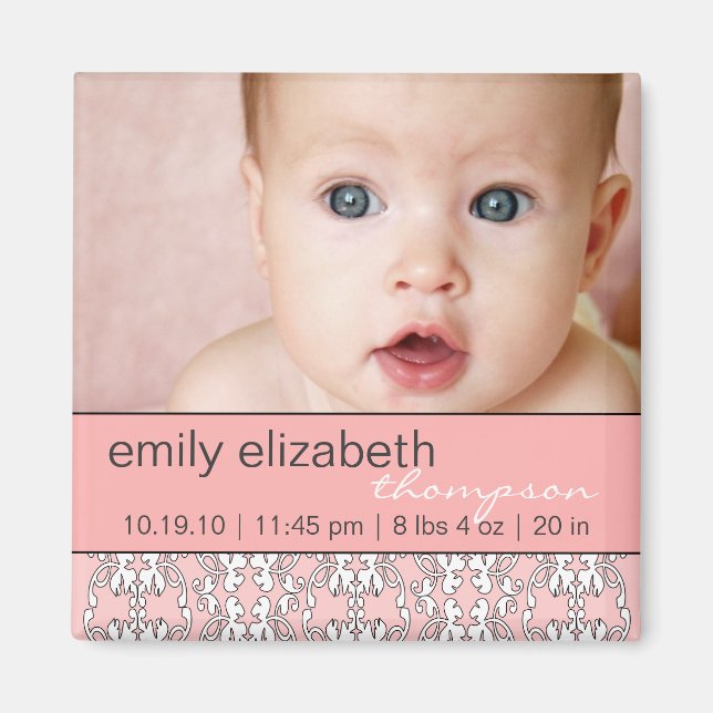 Baroque in Pink Baby Photo Magnet (Front)