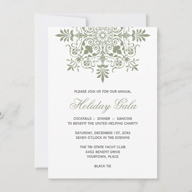 Baroque Jade Ornamental Holiday Gala Invitation (Front)