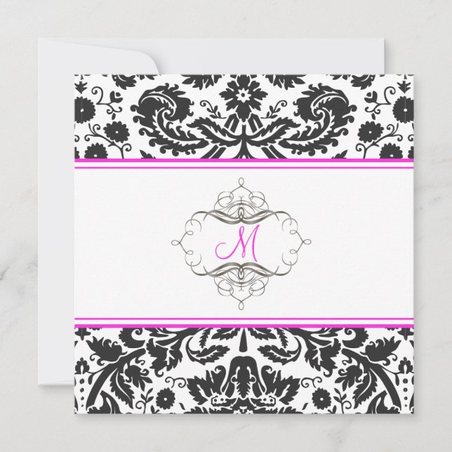 Baroque lace damask/hot pink Invitations (Front)