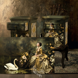 Baroque Lady Swan Gold Floral Landscape Scene Tissue Paper