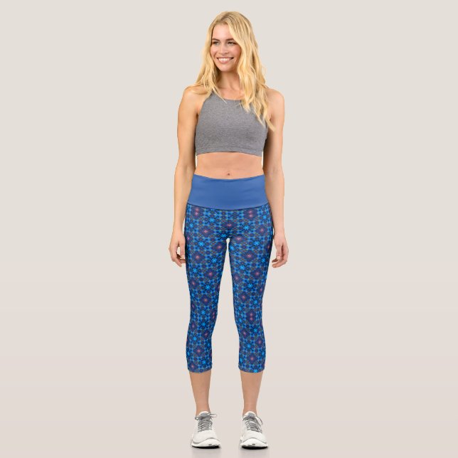 Baroque Line Flourish Blue Capri Leggings (Front)