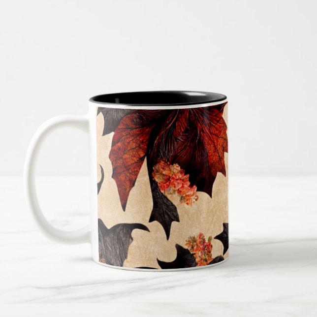Baroque Maple Leaves Pattern Two-Tone Coffee Mug (Left)