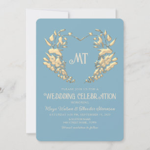 Baroque Monogram Dusty Blue Wedding Invitation