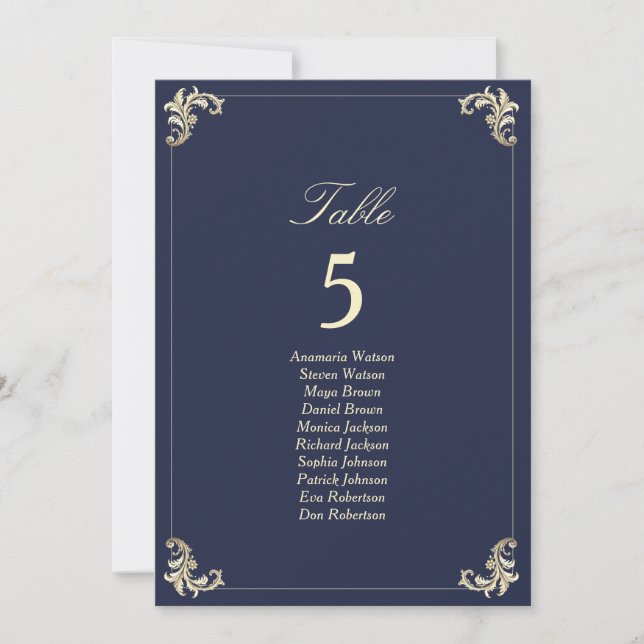 Baroque Navy Blue Gold Wedding Seating Chart (Front)