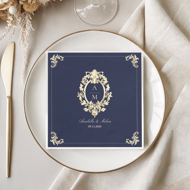 Baroque Navy Blue Wedding Napkin (Creator Uploaded)