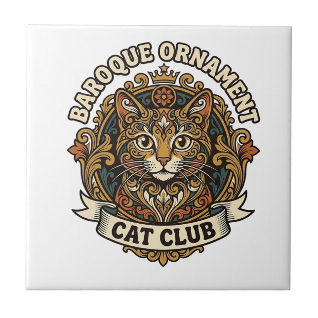 Baroque Ornament Cat Cat Lover Gift - Baroque Orna Tile (Front)