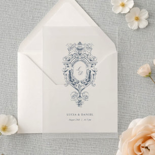 Baroque Ornament Crest Calligraphy Wedding Acrylic Invitations