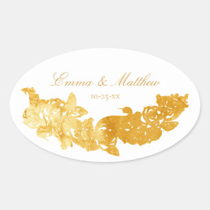 Baroque Ornament Golden Wedding Logo Oval Sticker