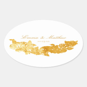 Baroque Ornament Golden Wedding Logo Oval Sticker