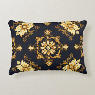 "Baroque Ornament Pattern in Gold and Black" Dec Decorative Cushion