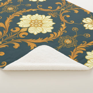 "Baroque Ornament Pattern in Gold and Black" Dec Sherpa Blanket