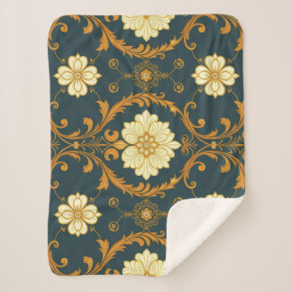"Baroque Ornament Pattern in Gold and Black" Des Sherpa Blanket