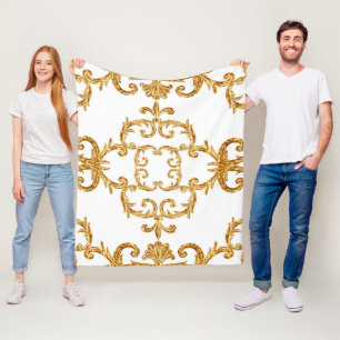 Baroque ornamental golden pattern fleece blanket