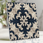 Baroque Ornamental Ivory and Navy Tile<br><div class="desc">This luxurious baroque-inspired design showcases intricate ivory scrollwork set against a deep navy blue backdrop, creating a dramatic and timeless statement piece. The symmetrical layout and ornate detailing evoke a classic European elegance, perfect for enhancing traditional or eclectic spaces. With its refined texture and sophisticated aesthetic, this piece is ideal...</div>