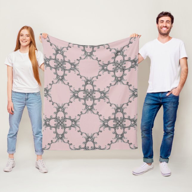 Baroque ornamental Silver pattern fleece blanket (In Situ)