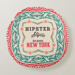 Baroque ornaments and floral details, Hipster card Round Cushion