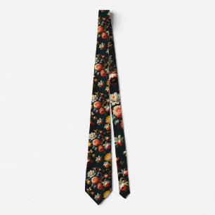 Baroque Ornate Florals On a Black Background Tie