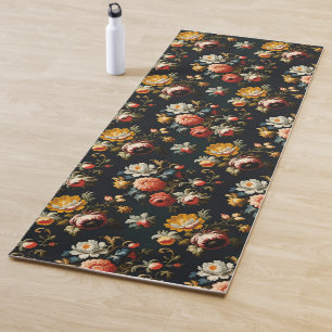 Baroque Ornate Florals On a Black Background Yoga Mat