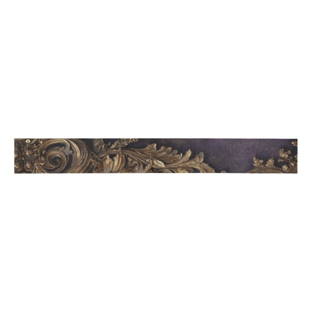 Baroque Ornate Gold and Midnight Purple Ribbon Grosgrain Ribbon (Front)