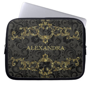 Baroque Ornate Gold Pattern-Optional Monogram Laptop Sleeve
