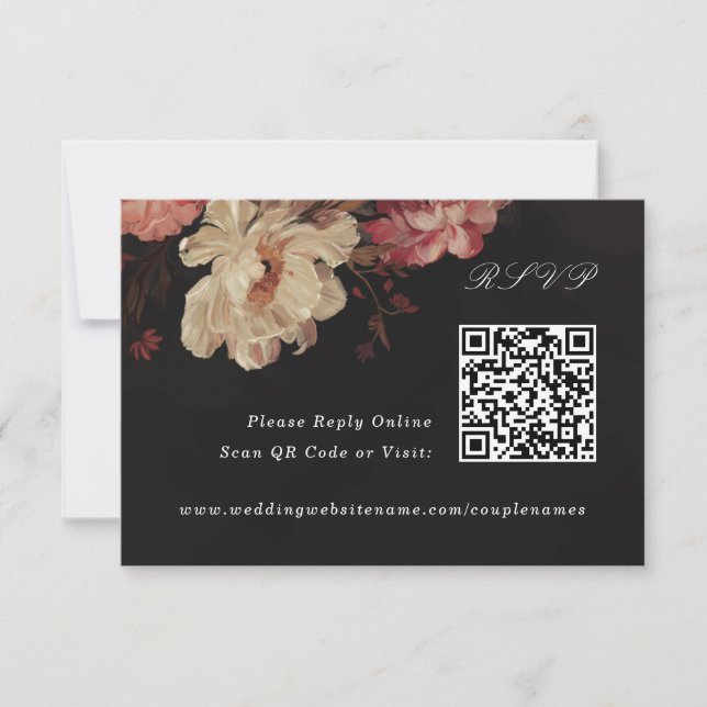 Baroque Painted Floral Online QR Code RSVP Card (Front)