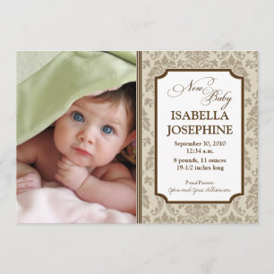 Baroque Pattern Baby Birth Announcement (taupe)