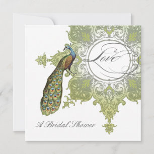 Baroque Peacock Bridal Shower Invite - Aqua Blue