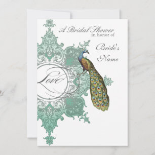 Baroque Peacock Bridal Shower Invite - Blue Green