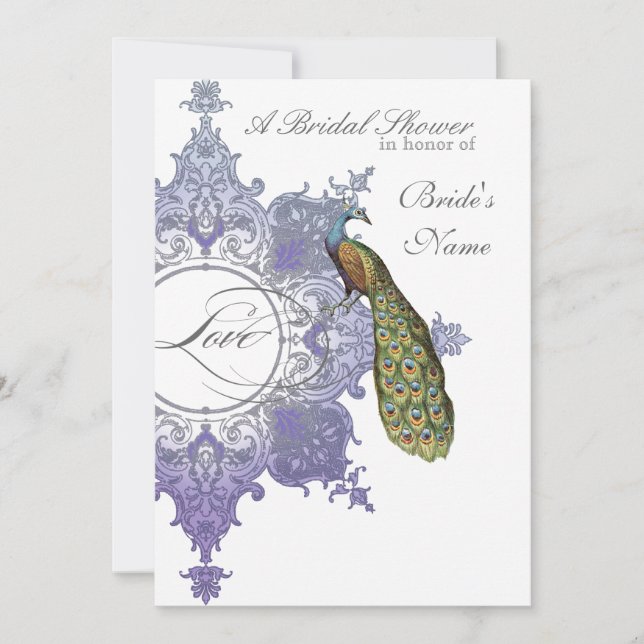 Baroque Peacock Bridal Shower Invite - Lavender (Front)