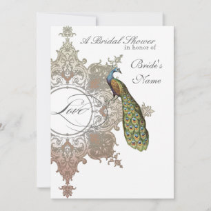 Baroque Peacock Bridal Shower Invite - Mocha Tan