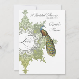 Baroque Peacock Bridal Shower Invite - Olive Lime