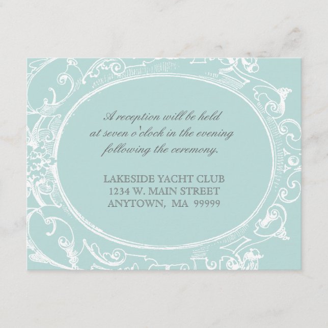 Baroque Peacock Reception Invitation - Blue Green (Front)